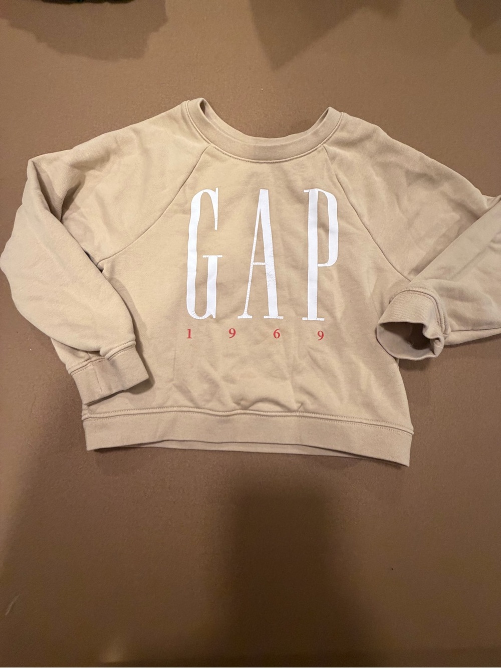 GAP Women's Tan Crewneck Sweatshirt with White Logo